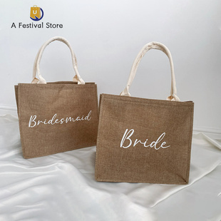 Bride's wedding linen tote bag for bridesmaids and party