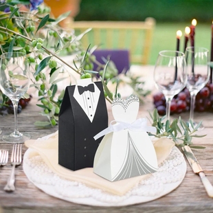 50Pcs Bride And Groom Candy Boxes Wedding Favor Tuxedo Weddi