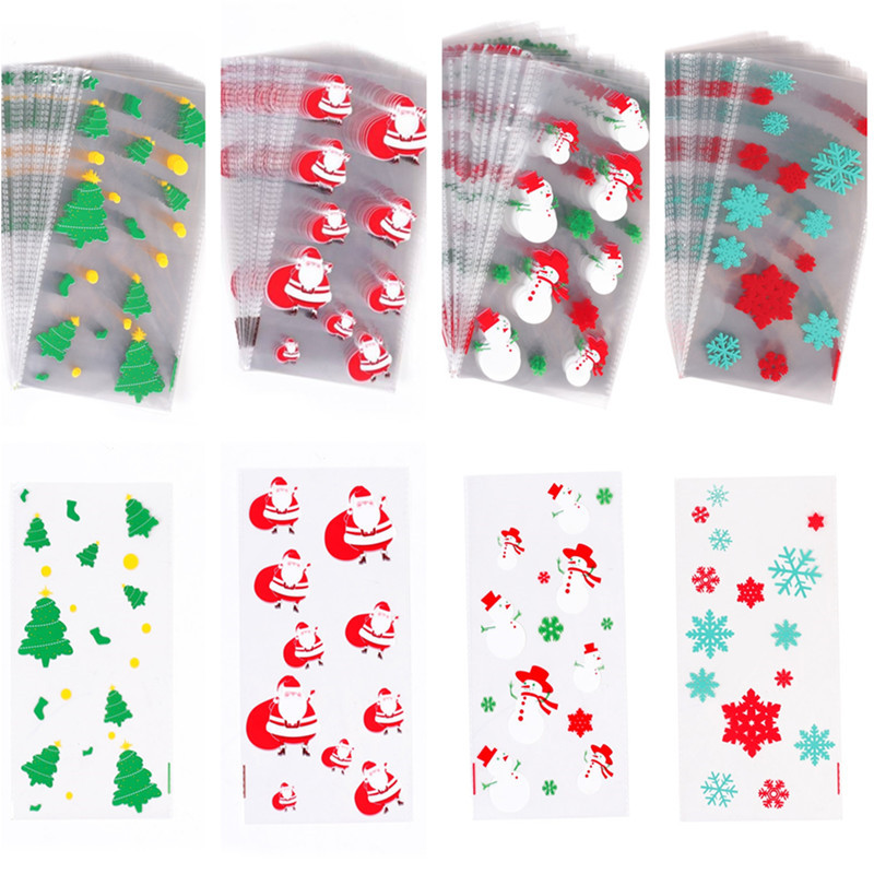 50/100pcs navidad 2021 christmas santa gift bags cellophane