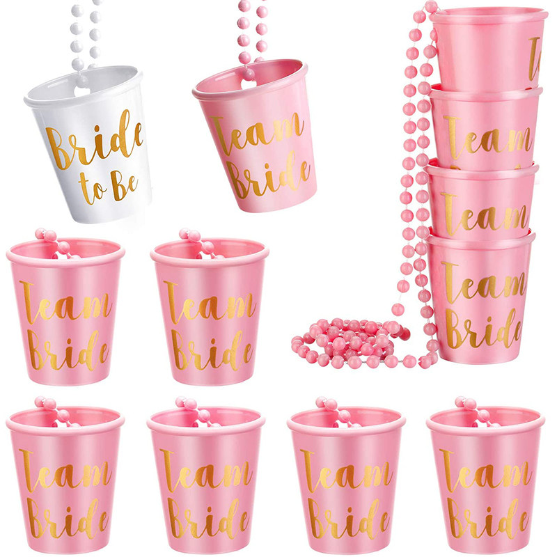 1Set Team Bride To Be Cup Plastic Shot Glasses Necklace Bach