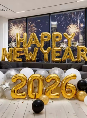 2026 Happy New Year Themed Balloon Set 32inch Gold Number