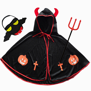 万圣节儿童服装cos服男童女童恶魔牛角披风宝宝可爱幼儿园表演服