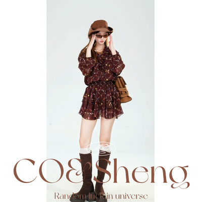 朦胧诗篇/重生小个子圆领常规百搭连衣裙印花时尚泡泡袖长裙