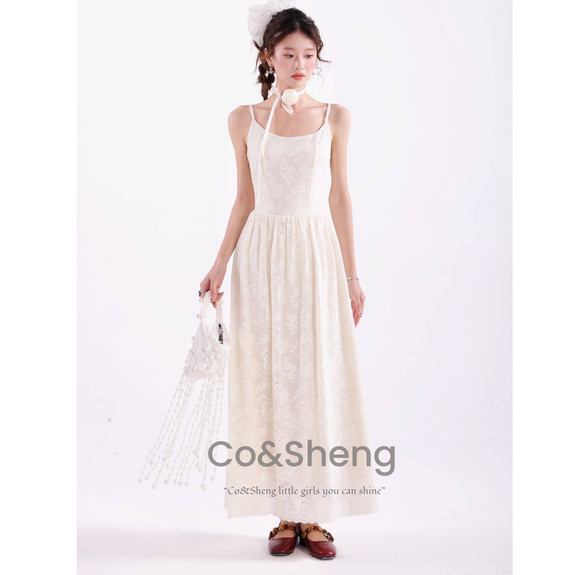 CO&SHENG小个子定制方块提花吊带连衣裙A字高腰修身显瘦春夏甜美,女装/女士精品,连衣裙,淘宝优惠券,粉丝福利购,淘宝优惠卷