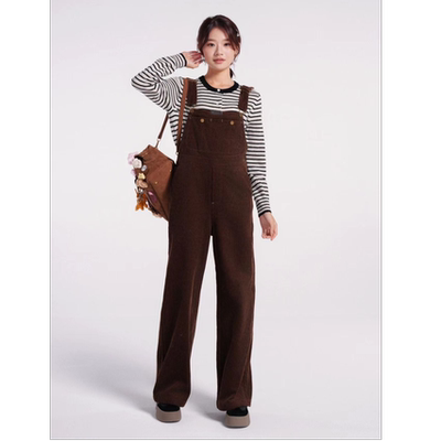 糖炒栗子/cosheng小个子春季新款显瘦气质时尚百搭灯芯绒背带裤