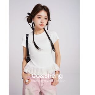 云柔 结短袖 洋气衣服女欧若风短款 白色 重生小个子休闲春夏经典