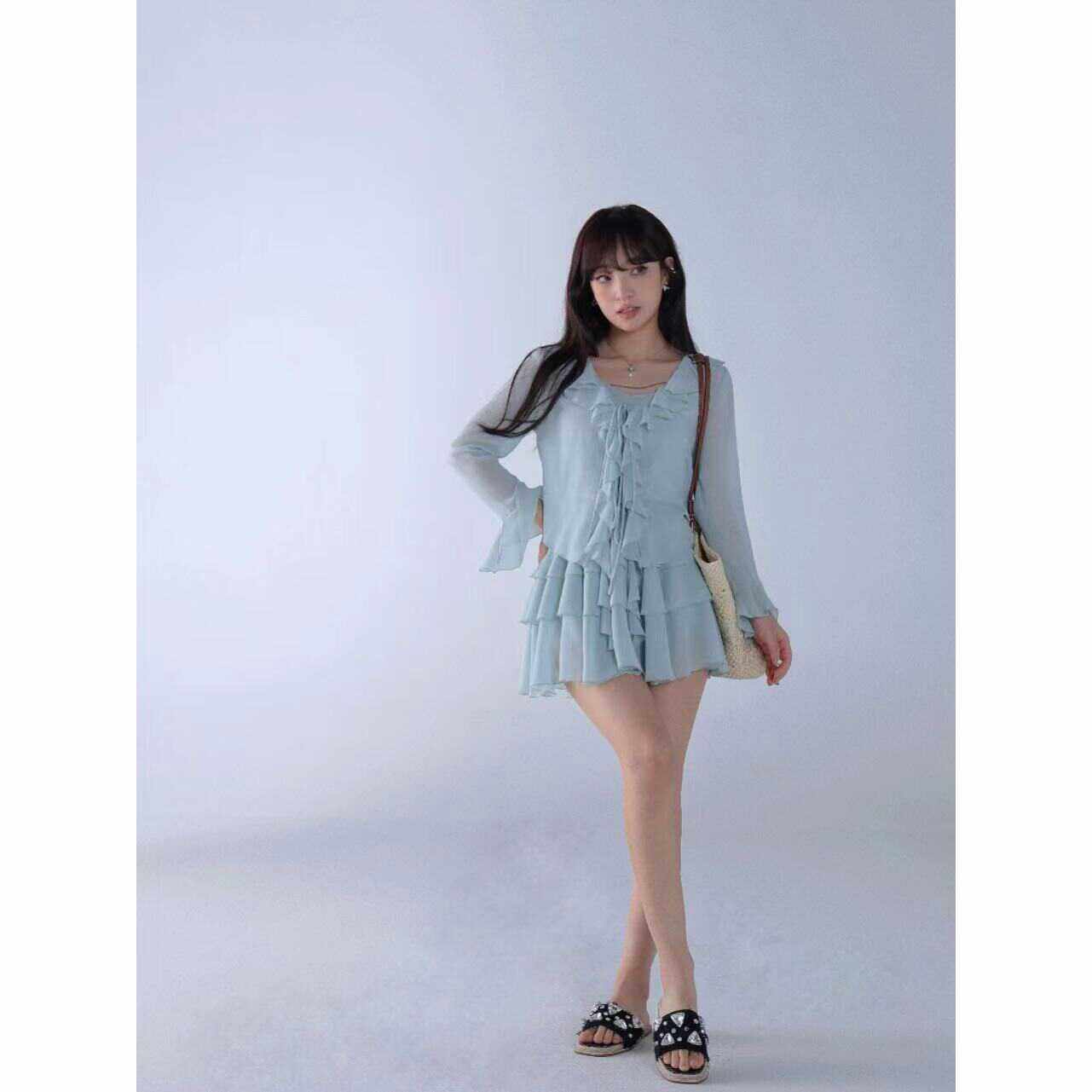 co&sheng小个子夏季新款开衫吊带半身裙套装时尚百搭清新度假