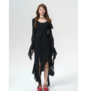 赫本漫舞/co&sheng重生小个子夏季气质飘逸长袖连衣裙收腰修身