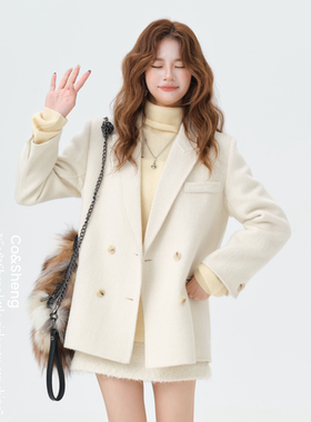 北欧漫绪Co&Sheng重生小个子女款毛呢外套排扣宽松气质轻职风西装