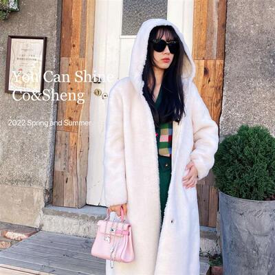 cosheng重生150cm小个子女装2023冬新款中长款白色羊毛大衣