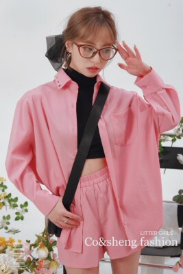 cosheng重生150小个子2023春夏白粉衬衫短裤套装百搭气质修身