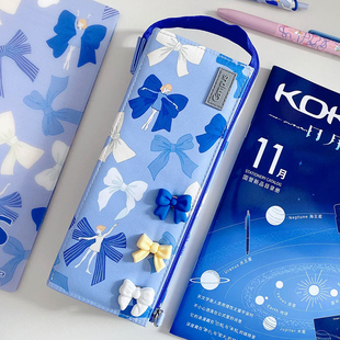 kokuyo日本国誉加藤木蝴蝶结系列笔袋横开大容量简约日系笔袋简约多功能DIY文具盒考试学生用女笔盒铅笔盒