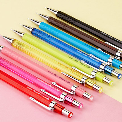 日本ZEBRA斑马自动铅笔绘图flight彩色六角杆活动铅笔MA53小学生用写不易断芯0.5珊瑚粉垫底辣妹