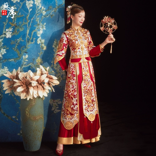 Весенний традиционный свадебный наряд Сюхэ для невесты, свадебное платье, дракон и феникс, 2025 года