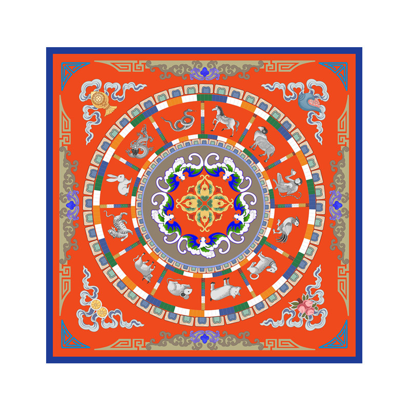 夕禾春秋数码喷绘国潮女饰品丝巾