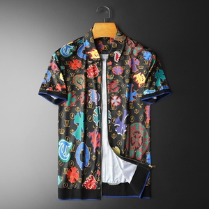 男士开衫短袖T恤 55006 M-3XL P105 平铺图图片