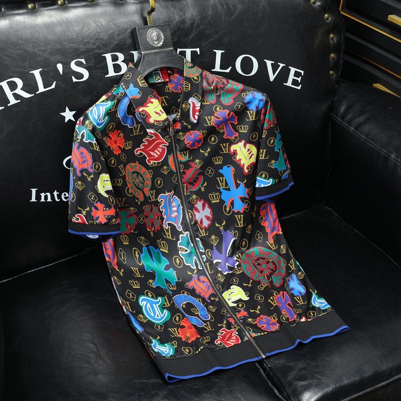 男士开衫短袖T恤55006M-3XLP105，男装T恤，钱塘6021