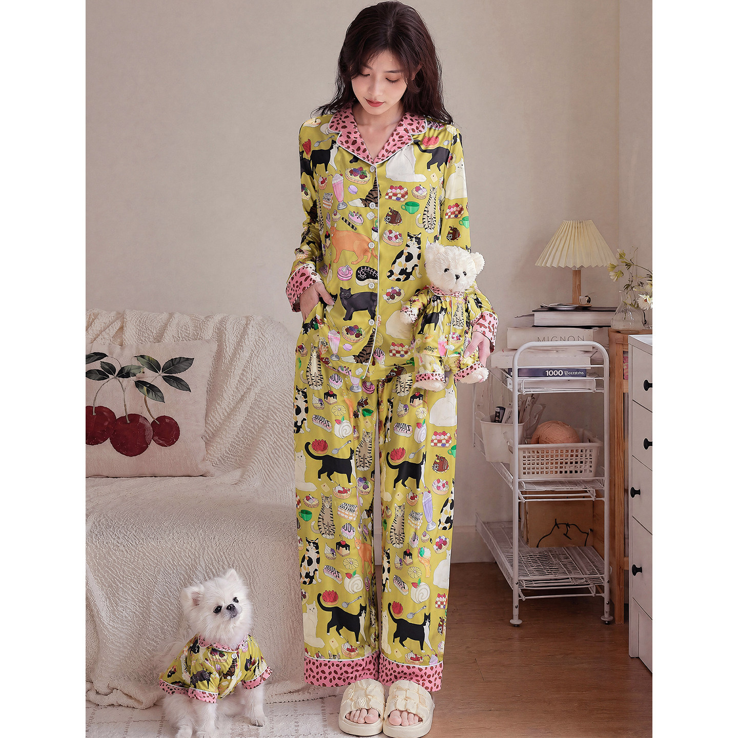 可定制宠物印花睡衣四季通用亲子猫咪狗狗宠物装情侣家居服套装