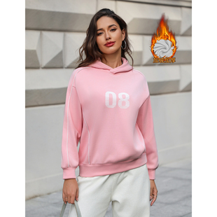 本当粉色加绒卫衣连帽女装2025新款秋冬季加厚外套韩系休闲风上衣