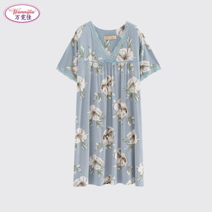 万霓佳莫代尔睡裙轻薄女夏季蕾丝花卉加肥加大中老年妈妈大码睡衣