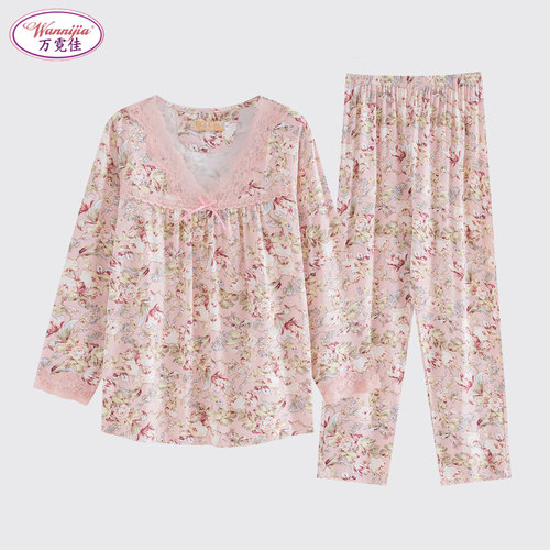 莫代尔女款中年加肥加大长袖睡衣