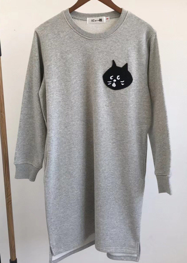 【嘻菌菌】111715刺绣惊讶猫咪贴布绣 毛圈套头卫衣连衣裙