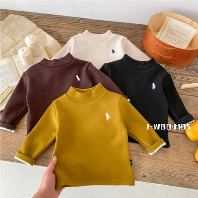 儿童打底衫一体绒冬季韩版女童半高领上衣T恤男童加厚长袖衣服潮