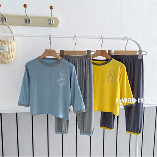 空调服家居服高腰男童套装 春秋男孩长袖 四季 儿童睡衣男莫代尔薄款