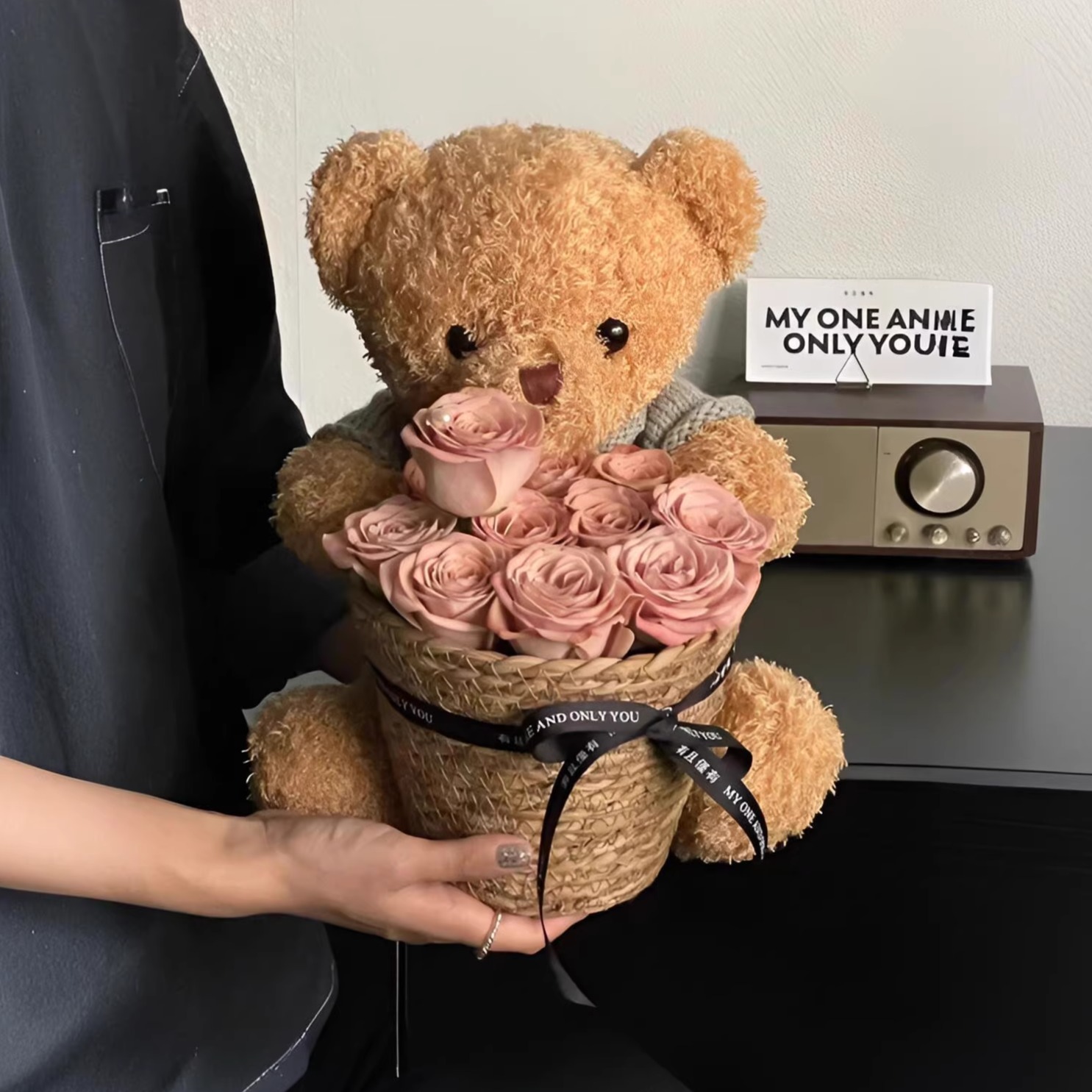 永生花抱抱小熊玩偶花束送女生朋友闺蜜老师仪式感情人节生日礼物