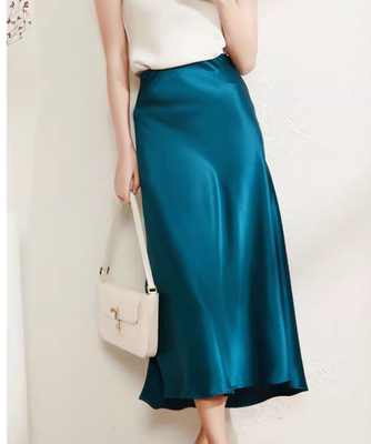 重磅三醋酸缎面半身裙女 夏季新款垂感飘逸长a字裙松紧腰