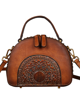 Cale&Klntoe2025新款中式复古真皮手提包头层牛皮单肩斜挎包