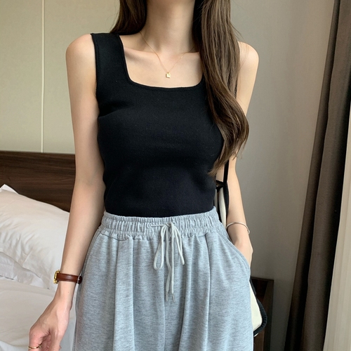 Real shooting and real price spring and summer Korean ice silk I-shaped solid color sleeveless knitted inner vest top