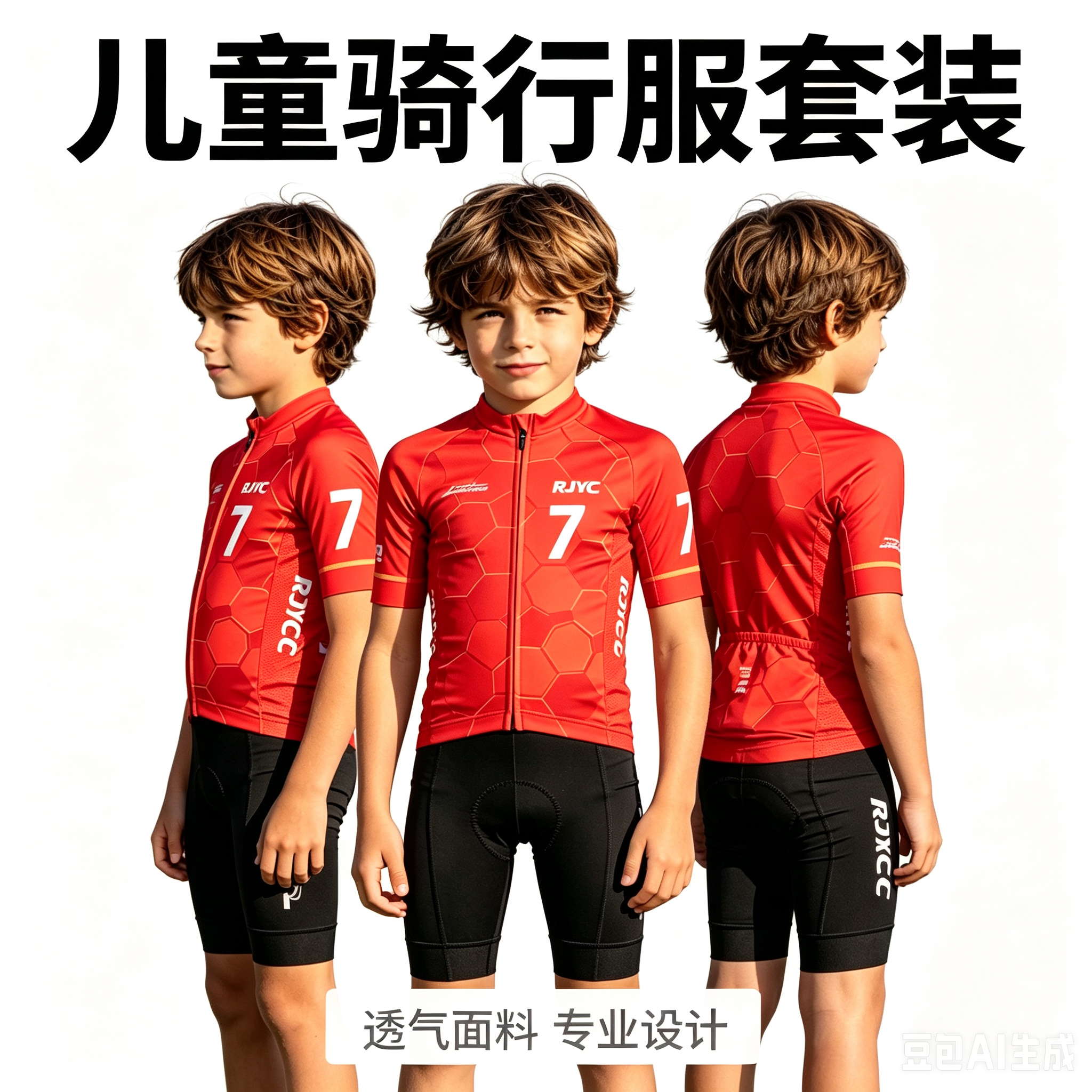 RJYC儿童短袖骑行服套装男女童平衡车自行车速干透气足球7号夏季