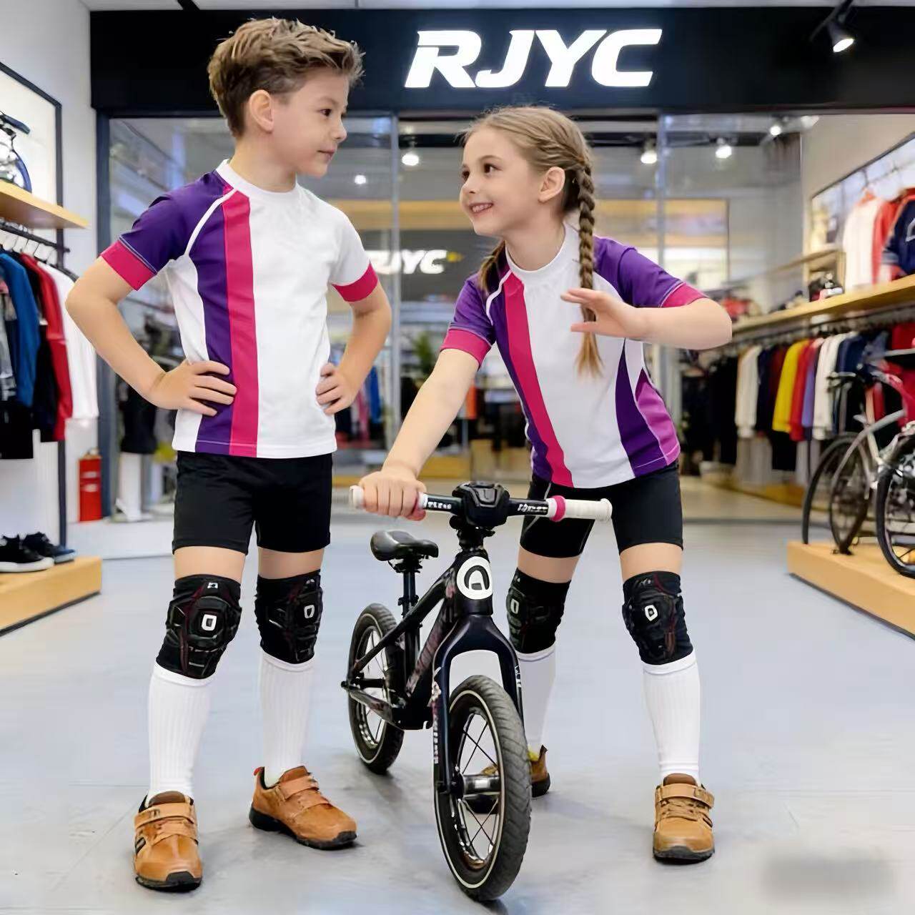 RJYC品牌夏季短袖儿童平衡车骑行服运动竞技版赛事服速干透气室内