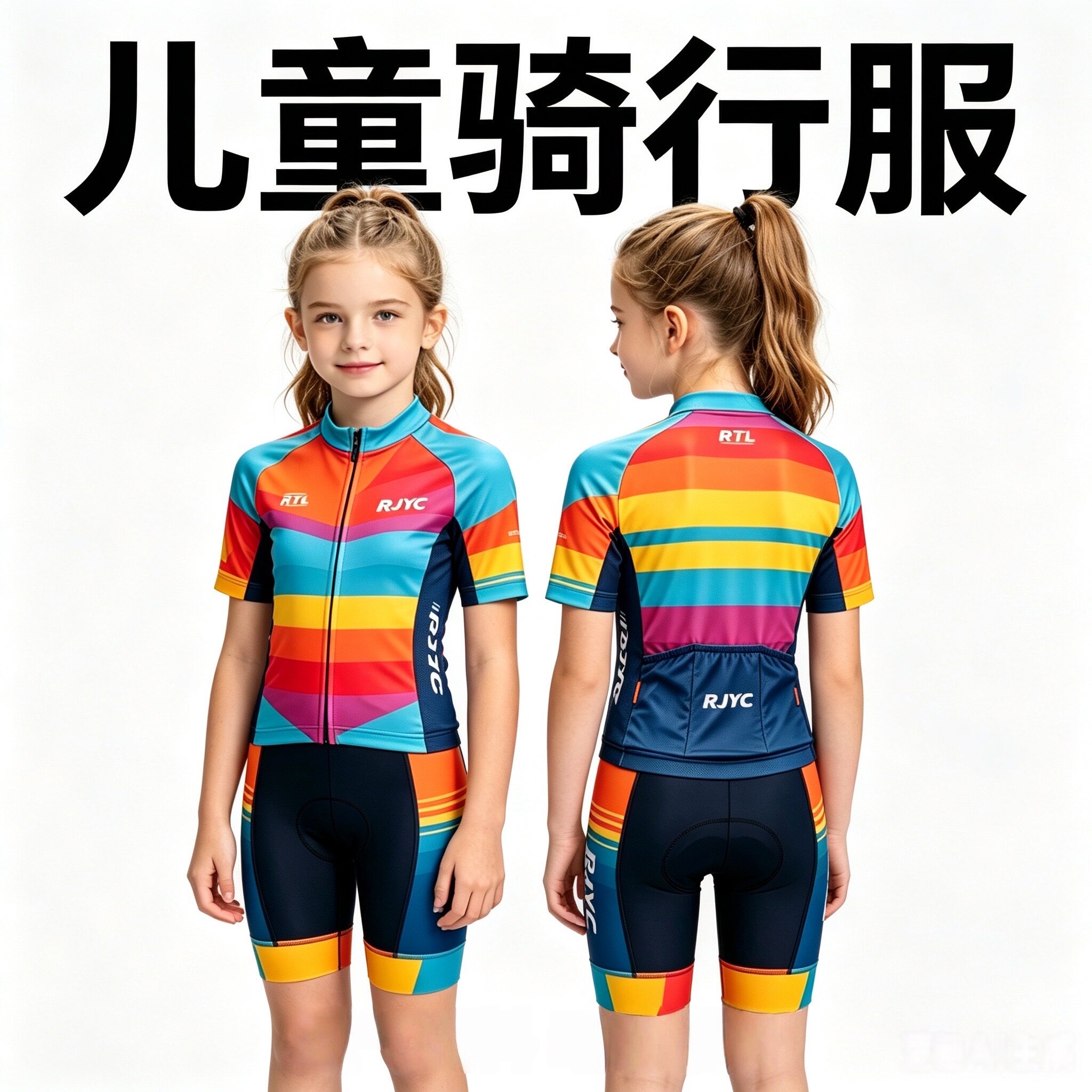 RJYC儿童短袖骑行服套装男女童平衡车自行车速干透气骑行短裤夏季