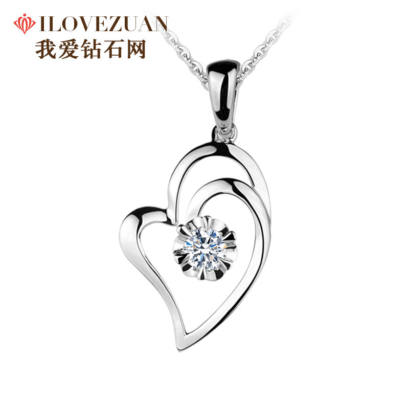 我爱钻石网18k金钻石项链女款单钻锁骨链正品气质显钻吊坠送女友