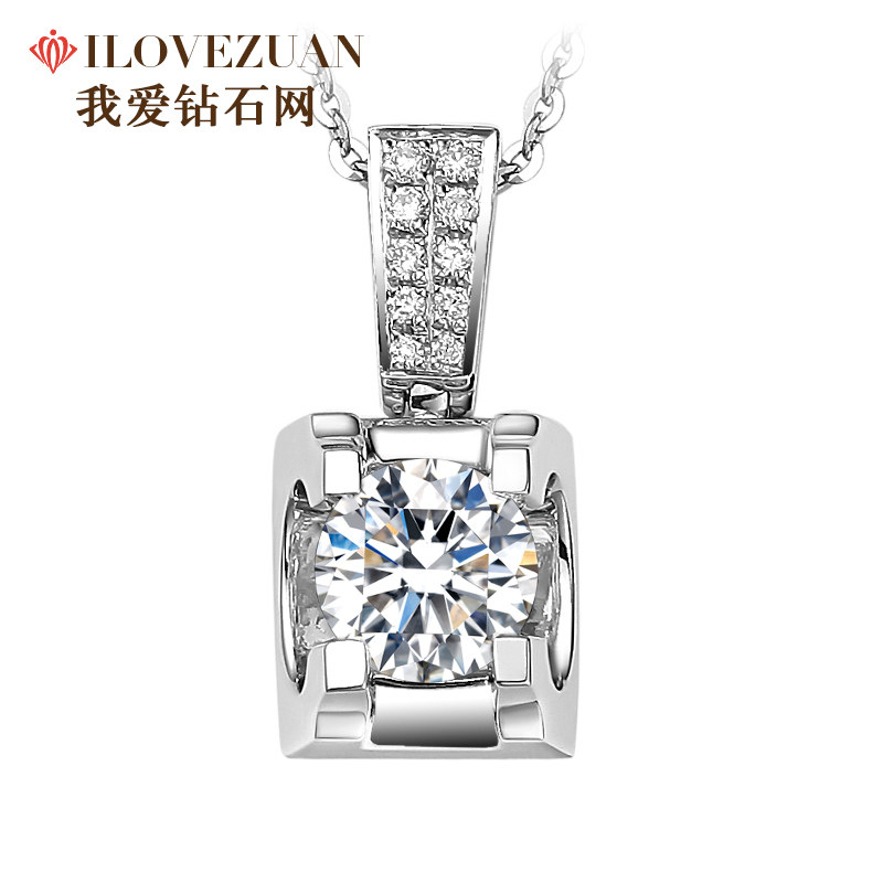 我爱钻石网牛头款钻石吊坠女gia一克拉钻石项链锁骨链正品真钻