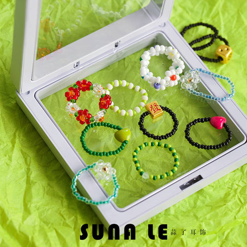 蒜了饰品气质串珠戒指氛围感