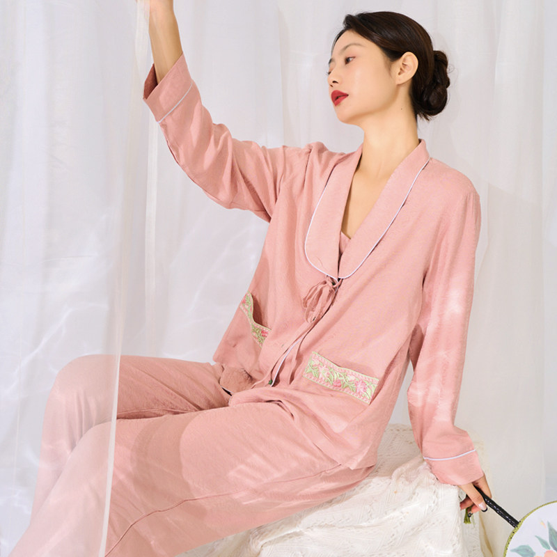 chinglips青吻【莲】新中式居家服套装长袖睡衣女春秋款宽松外搭