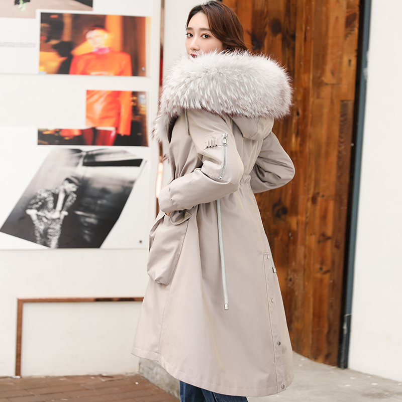 魅影兰卡2021冬新款女派克服时尚貉子领獭兔毛内胆可拆卸长款外套
