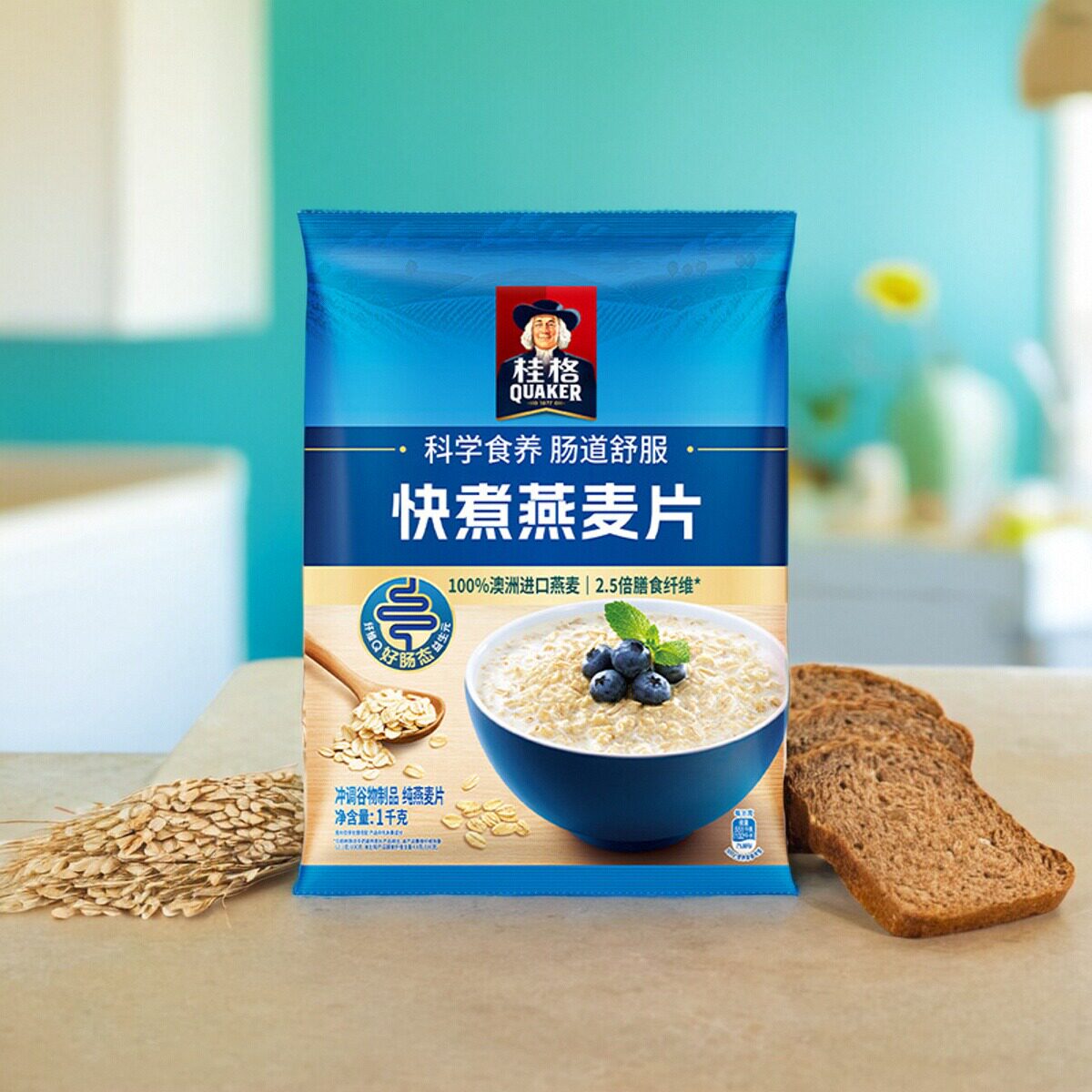 桂格快煮即食燕麦片1000g*3袋装套餐麦片营养早餐冲泡饮料代餐包