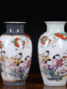 事事如意陶瓷花瓶景德镇粉彩童子观音瓶五子登科客厅家居招财摆件