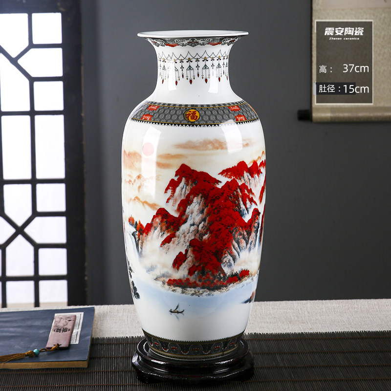 景德镇陶瓷鸿运当头落地干花水养富贵竹花瓶现代客厅酒柜装饰摆件,家居饰品,花瓶,淘宝优惠券,粉丝福利购,淘宝优惠卷