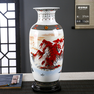 景德镇陶瓷鸿运当头落地干花水养富贵竹花瓶现代客厅酒柜装 饰摆件