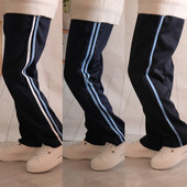 条中小学生藏蓝色直筒白蓝杠运动裤 浅蓝条校服裤 两条杠学生休闲裤