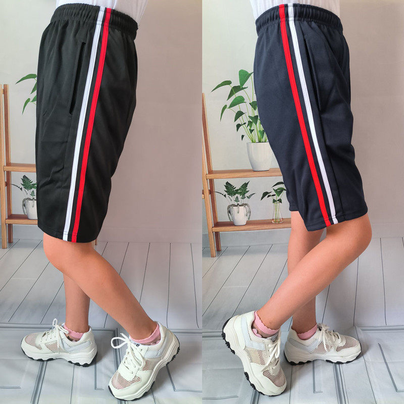 夏季学生校服裤5分裤藏蓝白红条