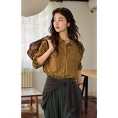 法式 2025新款 复古黄色条纹长袖 女秋季 宽松显瘦上衣 衬衫 solighter