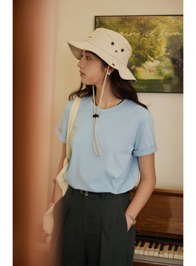 solighter 法式复古白色圆领正肩T恤女夏季2025新款显瘦短袖上衣