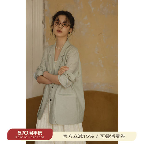 solighter法式复古轻薄亚麻西装