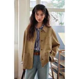 2025新款 复古棕色牛仔外套女秋季 显瘦休闲宽松上衣 法式 solighter